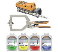 Bora Pro Compact Pocket Hole Jig Kit, 3" Face Clamp & 350pcs Screw Set - Auto Adjust Drill Conductor, Durable Pocket Hole Jig for Woodworking & Tight Spaces - for Materials 1/2" to 1 1/2" Thick