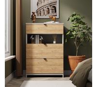 Bora Tall Chest of Drawers Oak & Off-White 1 Shelf 3 Drawers 108cm