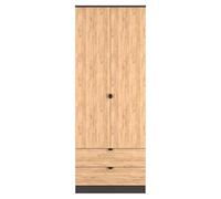 Bora Tall Wardrobe Oak & Dark Grey 2 Doors 2 Drawers 196cm