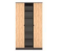 Bora Tall Wardrobe Oak & Dark Grey 3 Doors 6 Shelves 196cm