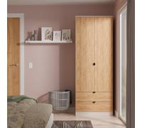 Bora Tall Wardrobe Oak & Off-White 2 Doors 2 Drawers 196cm