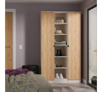 Bora Tall Wardrobe Oak & Off-White 3 Doors 6 Shelves 196cm