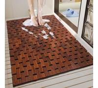 Boracy Natural Bamboo Bath Mat 40x60 cm Foldable Wooden Shower Mat for Bathroom Sauna Spa Kitchen(Dark,40x60cm)