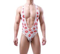 Borat Mankini Man - Wrestling Singlet Jockstrap Leotard Bodysuit Stag Do Fancy Dress Costume V-Strap Swimwear Bodysuit Mens Jockstraps Joke Gift White