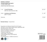 Borbála Dobozy - J. S. Bach: 12 And 6 Preludes; Inventions And Sinfonias