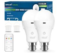 BoRccdit CordlessGlow Rechargeable Light Bulb 15W LED 60W Eq. , 3-Color Dimmable with Remote, 24H Long Lasting USB Rechargeable Battery, Cord-Free for Outages/Camping/Closet, B22 Bayonet Fitting 2PK