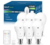 BoRccdit CordlessGlow Rechargeable Light Bulb 15W LED 60W Eq. , 3-Color Dimmable with Remote, 24H Long Lasting USB Rechargeable Battery, Cord-Free for Outages/Camping/Closet, B22 Bayonet Fitting 6PK