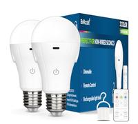 BoRccdit CordlessGlow Rechargeable Light Bulb 15W LED 60W Eq. , 3-Color, Dimmable with Remote, 24H Long Lasting USB Rechargeable Battery, Cord-Free for Outages, Camping, Closets, A19 E26/E27 Base 2PK