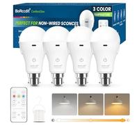 BoRccdit CordlessGlow Rechargeable Light Bulb B22, Dimmable & 3-Color Modes with Remote,15W LED 60W Equivalent, 2000mAh USB Charge Battery Up to 24H, No Wiring for Power Cuts, Camping, Closets, 4-Pack