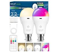 BoRccdit RGB Rechargeable Light Bulb with Remote, 15W 60W Eq., 9 Colors & Dimmable with 5 Preset Modes, USB 2000mAh Battery, No Wiring Color Changing Lamp Bulb for Party, Emergency, 2PK (B22 Bayonet)