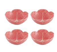 Bordallo Pinheiro Cabbage Bowl Set of 4 Large Pink Leaf Motif Earthenware Dishes - Handcrafted Portuguese Tableware Serving Bowl Centerpiece for Cereal, Pasta, Appetizers, Snacks, Desserts 7" D