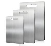BORDEAG 3 Pieces Titanium Chopping Board for Kitchen, Stainless Steel Chopping Board, Stainless Steel Chopping Board, Meat, Fruit, Vegetable, Baby Food, Dishwasher Safe