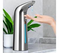 BORDEAG Automatic Soap Dispenser, 400 ml Liquid Soap Dispenser, Automatic Soap Dispenser, Electric Soap Dispenser with Sensor for Bathroom, Kitchen, Hotel, Restaurant (Silver)
