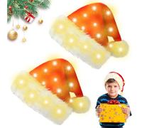 BORDEAG LED Christmas Hat, Pack of 2 LED Plush Christmas Hat, Santa Hat with Luminous Red Santa Hat, Unisex, Christmas Hats for New Year, Festive Christmas Party (Warm White)