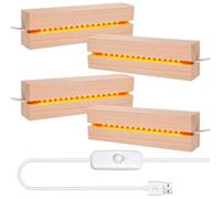 BORDEAG LED Wooden Base, Pack of 4, Rectangular, USB, 15 cm, Warm White or 7 Colors, Elegant Wooden Stand for Acrylic Glass, Crystal, Resin, Artwork