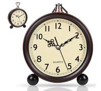 BORDEAG Retro Classic Analogue Alarm Clock, No Ticking, Metal, Copper, 15.5*13.5*4.5CM, Bedroom, Home, Office