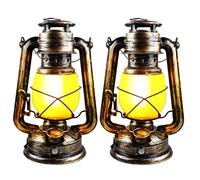 BORDEAG Set of 2 LED Vintage Lanterns, Realistic Flame Effect, USB Charge, Copper, for Living Room, Balcony, Patio, Yard Decoration, Camping