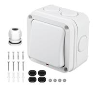 BORDEAG Universal Weatherproof Waterproof Switch, Double Switch, IP66 Rated, White, Rocker, Automatic, 16A, 2-Way, Screw Terminal