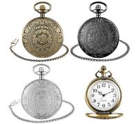 BORDEAG Vintage Pocket Watch, Pack of 3 Retro Quartz Pocket Watches, Retro Pocket Watch Men with Chain, Classic Men's Pocket Watches for Men, Women, Father, Grandpa, Birthday, Anniversary, as shown
