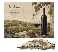 Bordeaux France Wine Illustration Leisure Wood Puzzle, Adults, 1000 Pieces | For adults: Jigsaw Puzzle: piece-by-piece progress toward a clear completion goal on weekends.