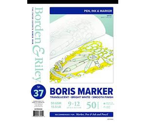 Borden & Riley 9" x 12" #37 Boris Marker Layout Bright White Translucent Bond Pad, 13.5 lb, 50 White Sheets, 1 Pad Each (037P091250)