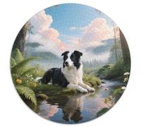 Border Collie 1000-Piece Circular Puzzle Featuring Pet Dog, Just The Right Level of Challenge, Great for Group Activities 1000pcs (67.5x67.5cm)