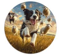 Border Collie 1000 Piece Round Jigsaw Puzzle Pet Dog Relaxing Gift Puzzle Stress Relief Home Decor Brainteaser 1000pcs (67.5x67.5cm)