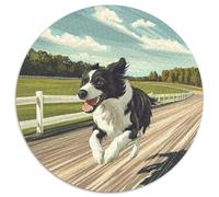 Border Collie 1000 Pieces Animation Round Jigsaw Puzzles Colourful Beautiful Decoration for Adults And Kids 1000pcs (67.5x67.5cm)