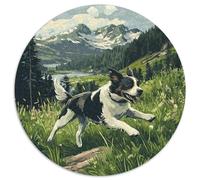Border Collie 1000 Pieces Animation Round Jigsaw Puzzles Colourful Educational Games for Adults And Kids 1000pcs (67.5x67.5cm)
