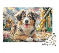 Border Collie 1000 Pieces for Adults Jigsaw Puzzles for Adults 1000 Piece Puzzle Educational GamesShepherd Plaza Window View- Decoration PuzzleChallenging Puzzles52x38cm/1000pc