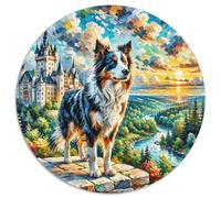 Border Collie 1000 Pieces Jigsaws Pet Dog Round Jigsaw Jigsaw Puzzles for Adults & Kids Unique Challenge Games 1000pcs (67.5x67.5cm)