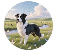 Border Collie 1000 Pieces Jigsaws Stress Reliever Difficult Challenge for Adults & Kids Unique Challenge Game Cute Pet Dog Round Family Game Gifts 1000pcs (67.5x67.5cm)