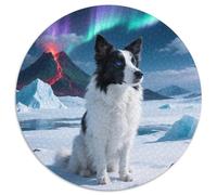 Border Collie 1000 Pieces Jigsaws Stress Reliever Difficult Challenge for Adults & Kids Unique Challenge Games Cute Pet Dog Creative Round Jigsaw Puzzles Family Game Gifts 1000pcs (67.5x67.5cm)