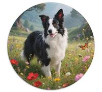 Border Collie 1000 Pieces Jigsaws Stress Reliever Difficult Challenge for Adults & Kids Unique Challenge Games Cute Pet Dog Round Family Game Gifts 1000pcs (67.5x67.5cm)