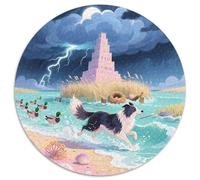 Border Collie 1000 Pieces Round Puzzle For Adults And Kids Pet Dog Jigsaw Puzzle Creative Unique Challenge Games Stress Reliever Difficult Challenge 1000pcs (67.5x67.5cm)