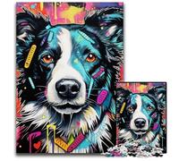 Border Collie 1000Pc Adults Jigsaw Puzzle Wooden Jigsaw Brain-Challenging DIY Decorative Game, Family Interactive Toy 50x75CM/19.68x29.52inch
