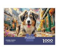 Border Collie 1000Piecess JigsawPuzzlesAustralian Shepherd Town ForAdult Colourful Brainteasing Age12+byth ThemeFlowersandBirds Fun, Challenging 52x38cm/1000pcs