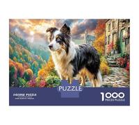 Border Collie 1000Piecess JigsawPuzzlesAustralian Shepherd Town ForAdults Challenging Brainteasing Age12+byth EducationalGame Uncover The Puzzle 70x50cm/1000pcs