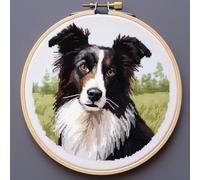 Border Collie 11CT DIY Counted Cross Stitch Kits for Beginners Stamped Fabric with Hoop Embroidery Needlecraft Art Wall Decor 12x12inch(2)