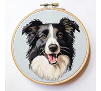 Border Collie 11CT DIY Counted Cross Stitch Kits for Beginners Stamped Fabric with Hoop Embroidery Needlecraft Art Wall Decor 12x12inch(1)