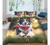Border Collie 3D Printed Duvet Cover Set Animals Quilt Cover with 2 Pillow Cases Comforter Cover Soft Microfiber with Zipper Closure 3 Pcs for Children's And Adults Double(200x200cm)