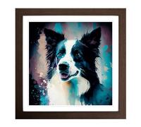 Border Collie Abstract Art No.1 Framed Print | 18x18 Inch Walnut Framed Wall Art | Ready to Hang | Abstract Fantasy Picture | Living Room Bedroom Lounge Office