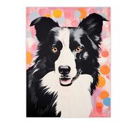 Artery8 Border Collie Abstract Circles Pastels Screen Print Risograph Artwork Colour Duotone Retro Riso Interior Design Extra Large XL Wall Art Poster Print