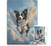 Border Collie Angel Jigsaw for Adults 1000 Pieces Focus Building Educational Activity for Festive Occasions Size 50x75cm