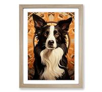 Border Collie Art Deco No.3 Framed Print | A2 Oak Framed Wall Art | Ready to Hang | Art Deco Nature Picture | Living Room Bedroom Lounge Office