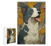Border Collie Art Deco - Wooden Art Puzzle, 1000 PCS, Creative Indoor Hobby, with A Decorative Finished Picture