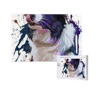 Border Collie Art Dog Painting,1000 Pieces Wooden Jigsaw Family Game Jigsaw Puzzles for Adults Teens Home Decor