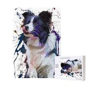 Border Collie Art Dog Painting,300 Pieces Wooden Jigsaw Family Game Jigsaw Puzzles for Adults Teens