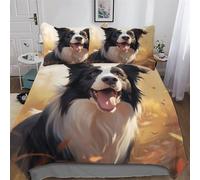 Border Collie Bedding Set 3D Print Duvet Cover Set with Pillowcase with Zipper Soft Microfiber Bedspread Cover Comforter Cover 3pcs For Boys, Girls And Teenagers Double (200x200cm)