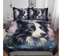 Border Collie Bedding Set Duvet Cover Comforter Cover Ultra Soft Quilt Cover for Kids, Girls, Boys And Teens 2 Pieces with Pillowcase Cosy Super Easy Care Bed Linen Single (135x200cm)